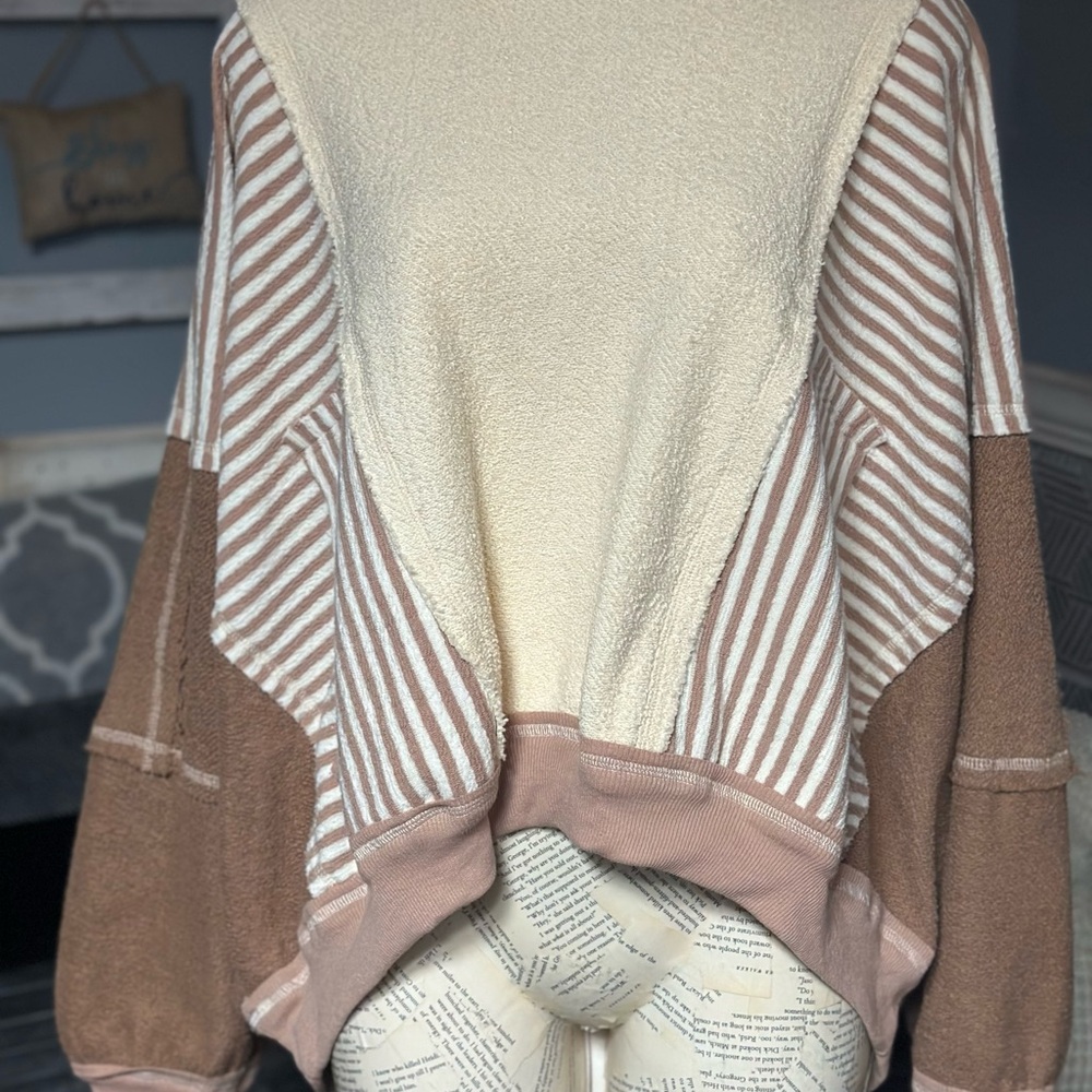 BiBi Cream and Brown Shrug with Geometric Design